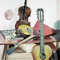 Musical instruments 80's size unknown oil on canvas